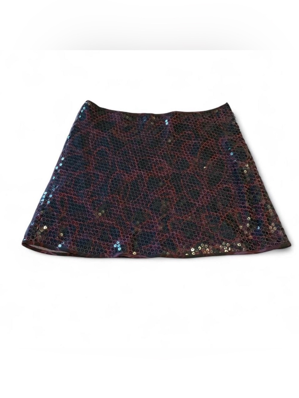 Express Iridescent Sequin Leopard Mini Skirt - Purple/Black
